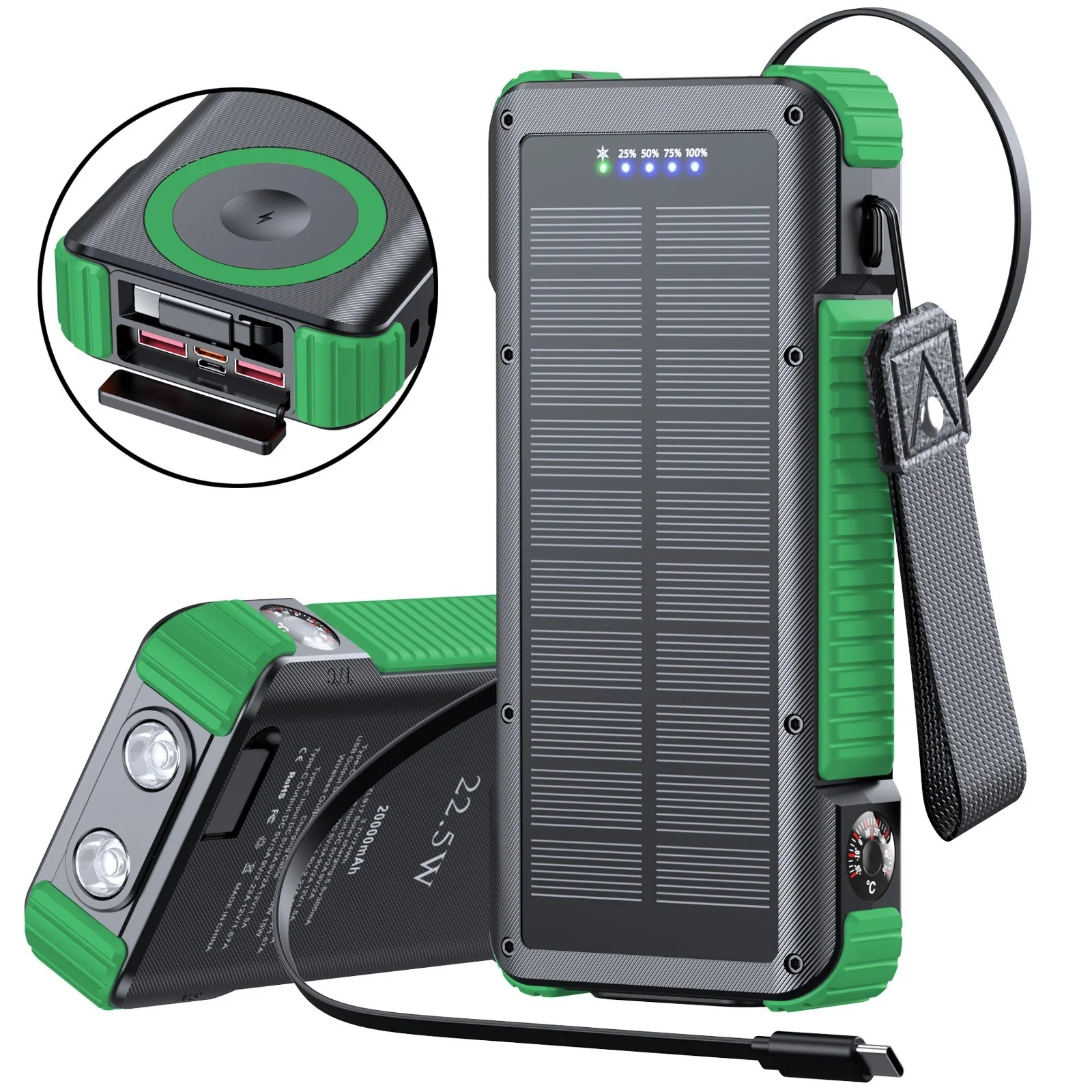 20000mAh Retractable Cable Solar Power Bank TU-ZL917 thumbnail 4